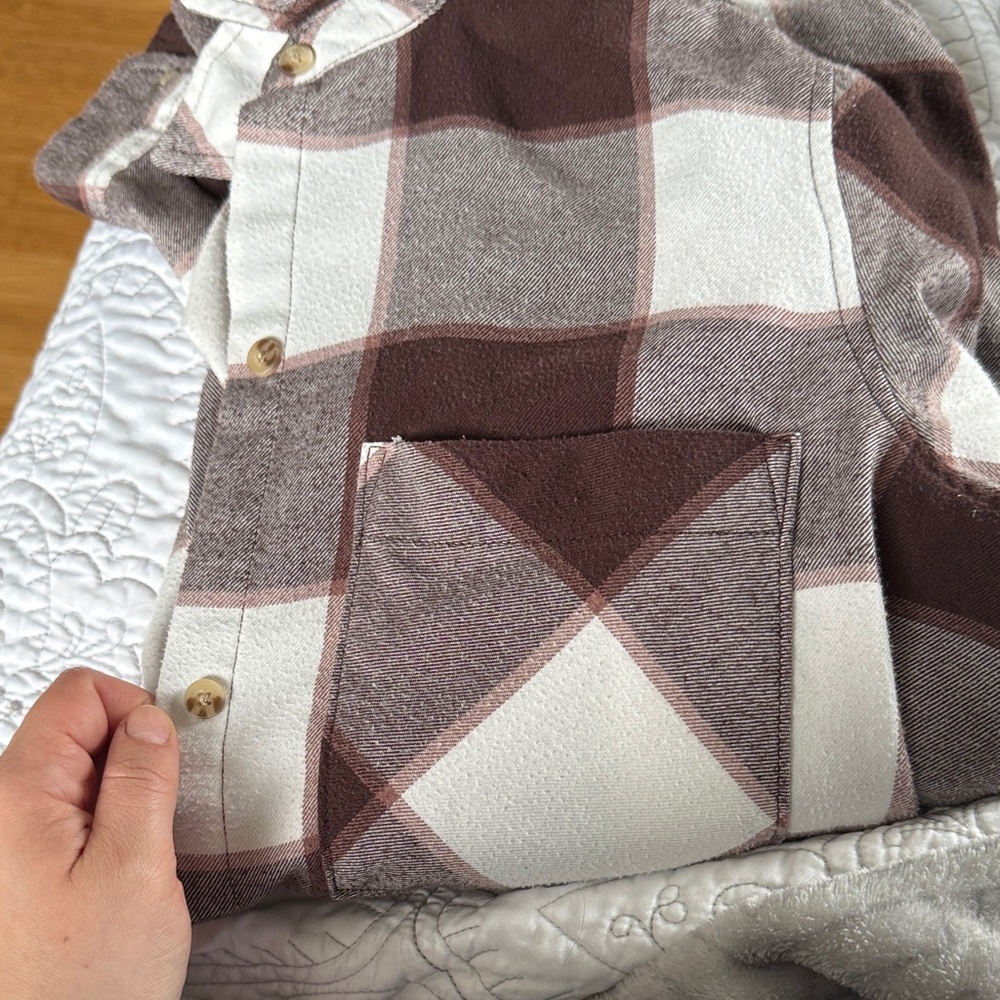 Abercrombie & Fitch Plaid Shacket in Cream and Brown